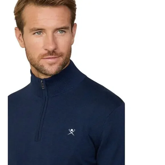 Hackett London Cotton Silk Quarter Zip Sweater Mens L Luxe Preppy Classic Navy - Picture 4 of 10